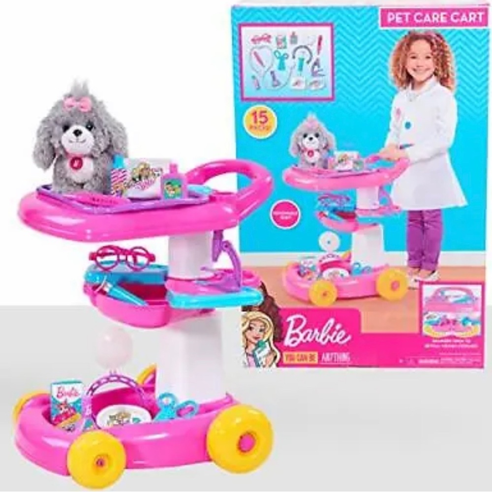 Barbie Pet Care Cart Includes 15 Pieces Drawers Open For Hidden Storage …
